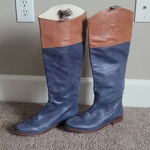 Candela Knee-High Leather Boots, Navy/Whiskey, 8.5